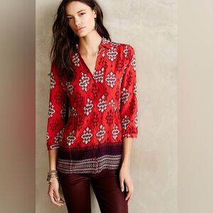 ANTHROPOLOGIE MAEVE Women’s Woodland Walk Button down Shirt - Red, Small